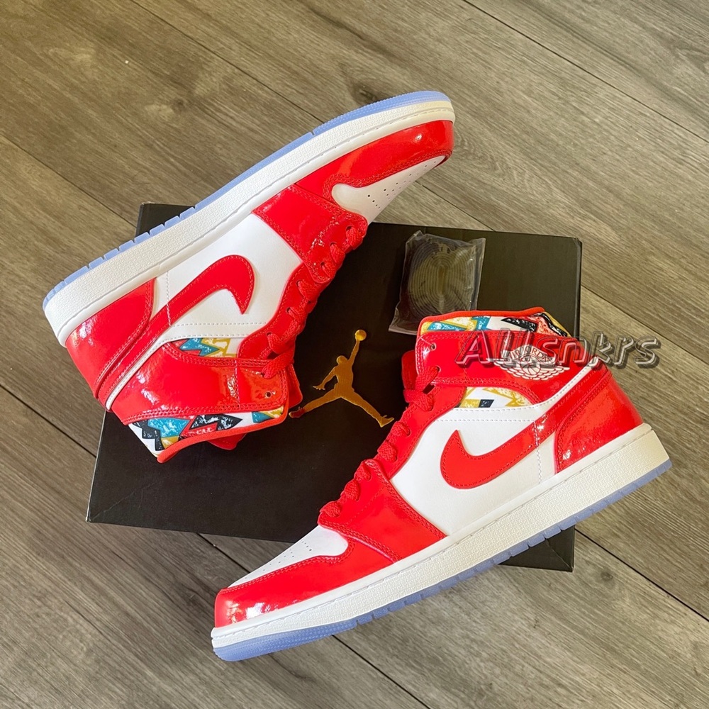 Air Jordan 1 Mid Chili Red Patent Men’s - Picture 4 of 7